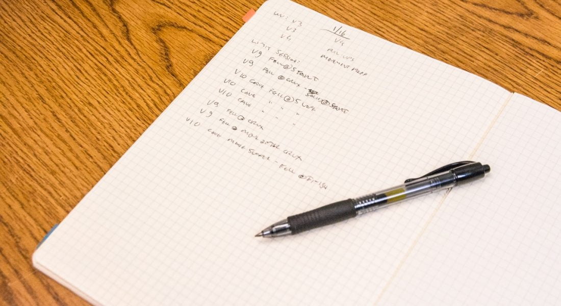 Climbing Notes in Notebook with Pen